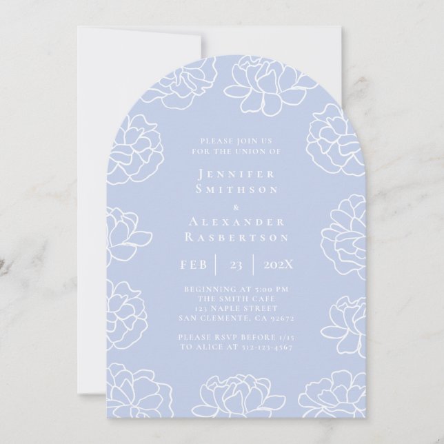 Elegant Blue Minimal Botanical Wedding Invitation (Front)