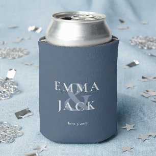 Elegant Blue Minimalist ampersand Wedding  Can Cooler