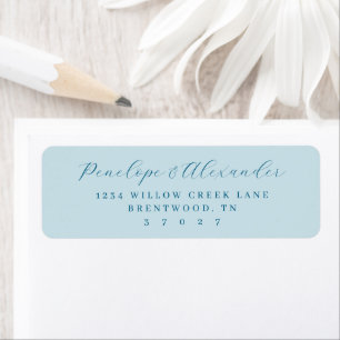 Elegant Blue Minimalist Calligraphy Return Address Label