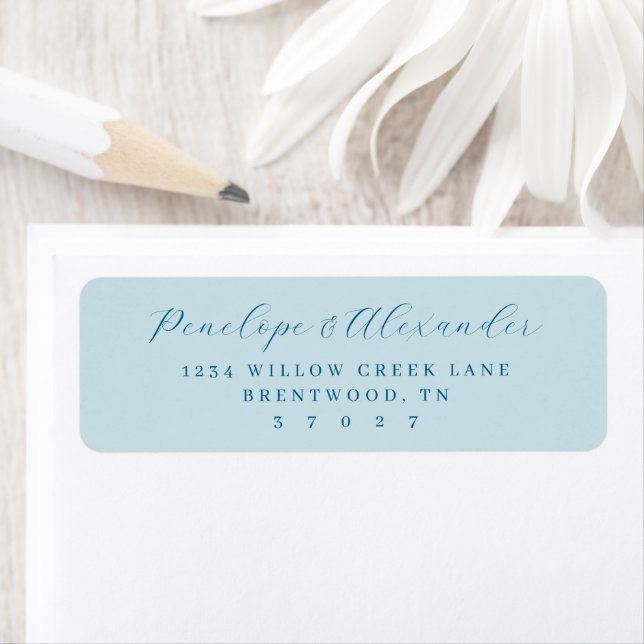 Elegant Blue Minimalist Calligraphy Return Address Label (Insitu)