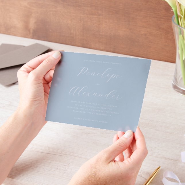 Elegant Blue Minimalist Wedding Invitation (Handheld)