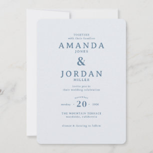 Elegant Blue Minimalist Wedding Invitation