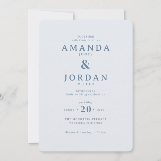 Elegant Blue Minimalist Wedding Invitation (Front)