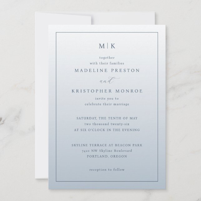 Elegant Blue Minimalist Wedding Invitation (Front)