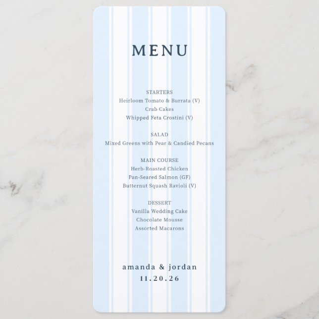 Elegant Blue Minimalist Wedding Menu (Front)