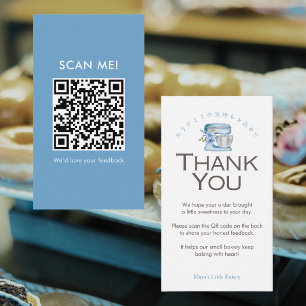 Elegant Blue Mixer Leave a Review QR Code Business Card