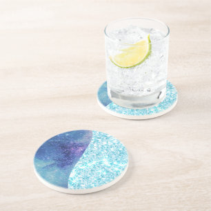 Elegant Blue Modern gradient galaxy glitter star Coaster