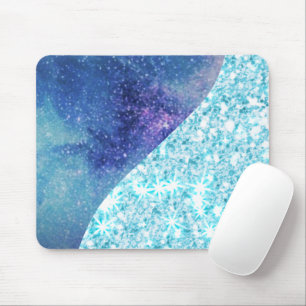 Elegant Blue Modern gradient galaxy glitter star Mouse Pad