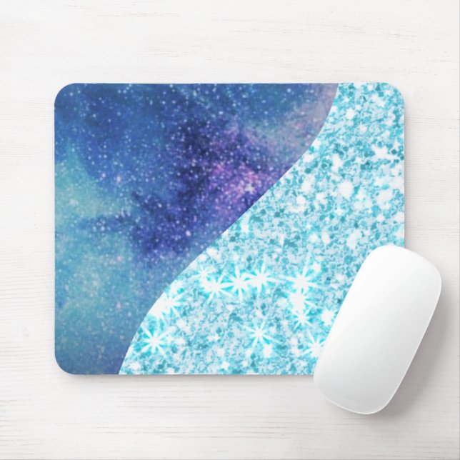 Elegant Blue Modern gradient galaxy glitter star Mouse Pad (With Mouse)