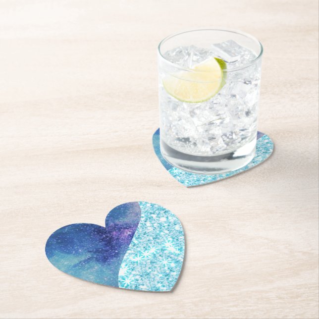 Elegant Blue Modern gradient galaxy glitter star Paper Coaster (Insitu)