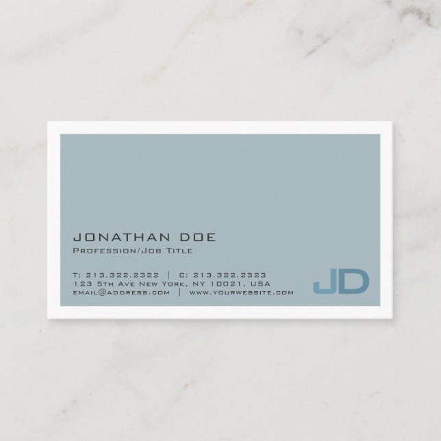 Elegant Blue Modern Monogram Professional Matte Business Card (Front)