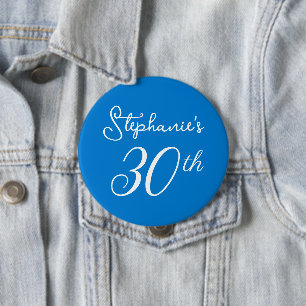 Elegant Blue Monogram 30th Birthday Party 10 Cm Round Badge