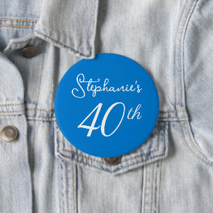 Elegant Blue Monogram 40th Birthday Party 10 Cm Round Badge
