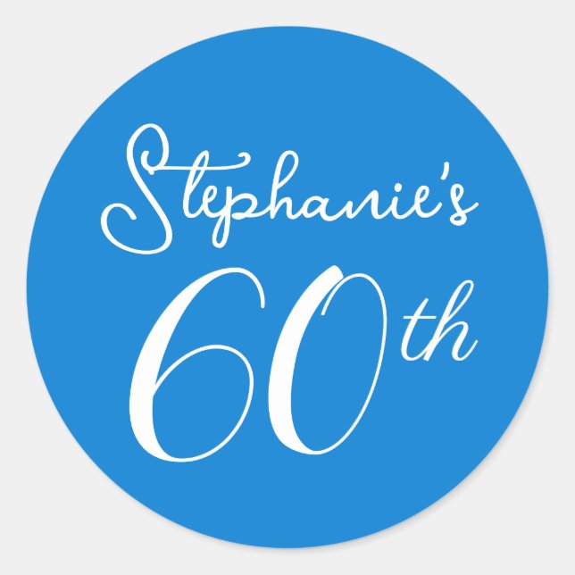 Elegant Blue Monogram 60th Birthday Party Classic Round Sticker (Front)