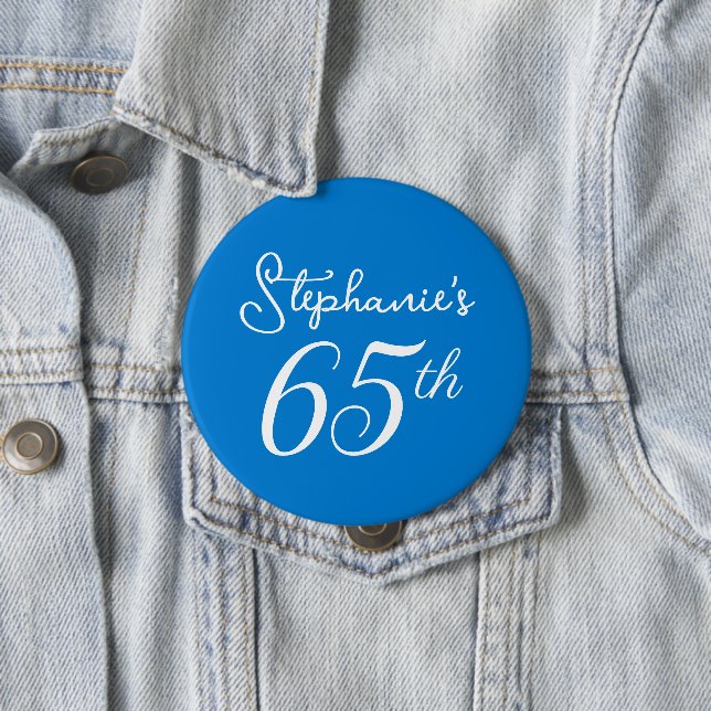 Elegant Blue Monogram 65th Birthday Party 10 Cm Round Badge (In Situ)