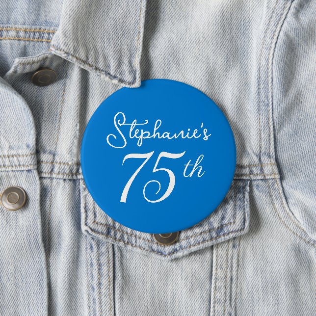Elegant Blue Monogram 75th Birthday Party 10 Cm Round Badge (In Situ)