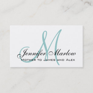 Elegant Blue Monogram Custom Mummy Calling Card