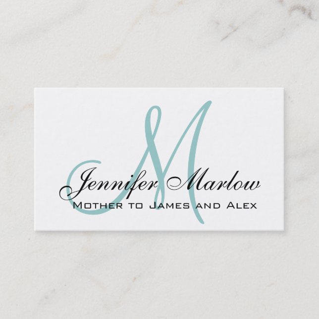 Elegant Blue Monogram Custom Mummy Calling Card (Front)