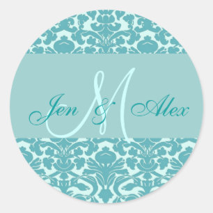 Elegant Blue Monogram Damask Wedding Seal