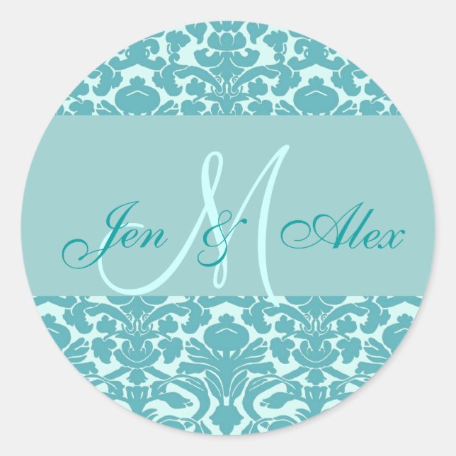 Elegant Blue Monogram Damask Wedding Seal (Front)