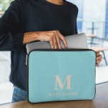 Elegant Blue Monogram Laptop Sleeve<br><div class="desc">Elegant Blue Abstract laptop sleeve. Protect your laptop with this light teal and beige sand abstract pattern laptop sleeve. Easily personalise it with your own name ( or any other name) by click on "PERSONALIZE THIS TEMPLATE" button. This laptop sleeve is for those who want to protect the laptop with...</div>