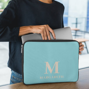 Elegant Blue Monogram Laptop Sleeve