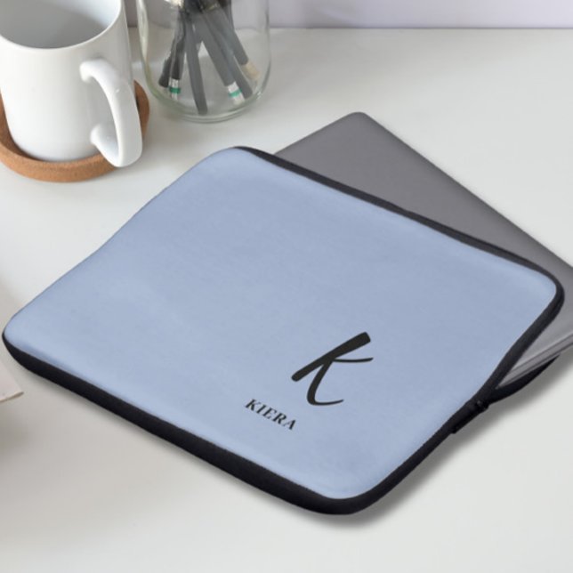 Elegant Blue Monogram Laptop Sleeve (Creator Uploaded)