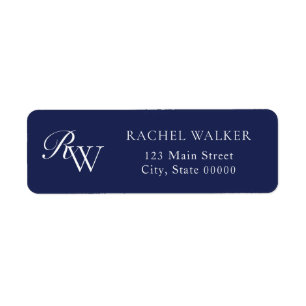 Elegant Blue Monogram Return Address Label