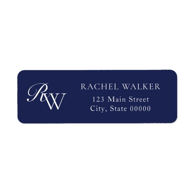 Elegant Blue Monogram Return Address Label (Front)