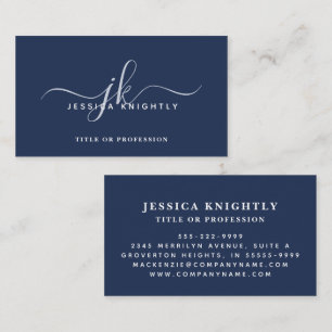 Elegant Blue Monogram Script Initials Business Card