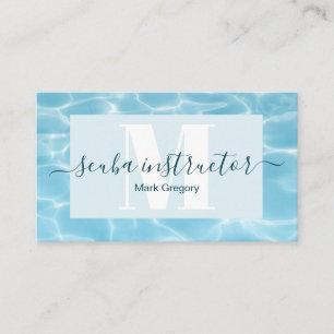 Elegant Blue Monogram Scuba Diving Instructor Business Card
