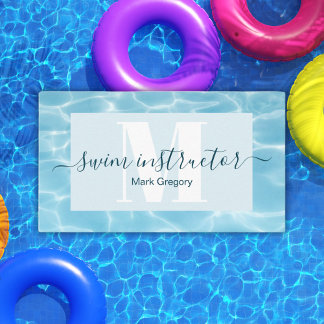 Elegant Blue Monogram Swimming Instructor  Business Card