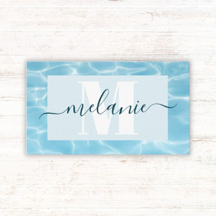 Elegant Blue Monogram Swimming Teacher Coach Business Card