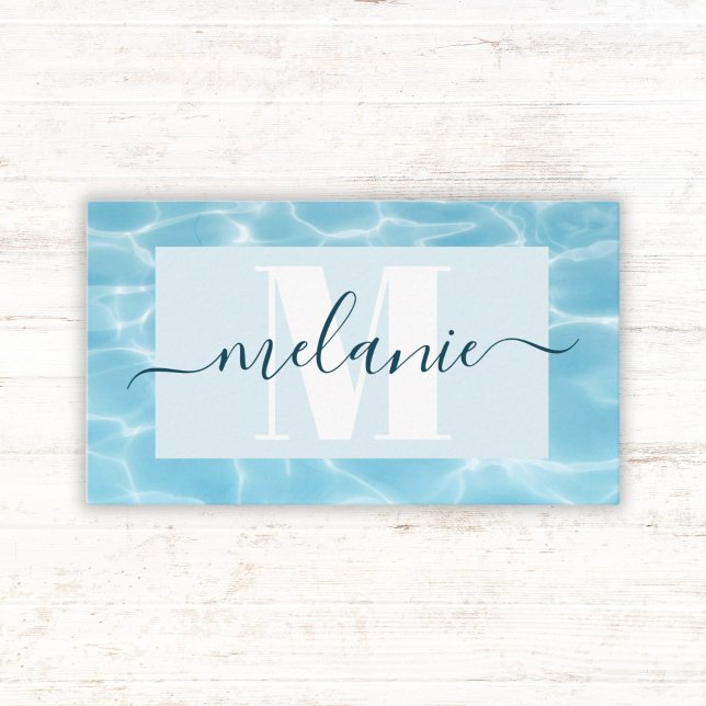Elegant Blue Monogram Swimming Teacher Coach Business Card (Creator Uploaded)
