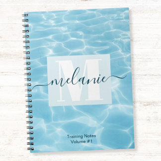 Elegant Blue Monogram Swimming Training  Notebook