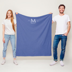 Elegant Blue Monogram Template Custom Medium Fleece Blanket