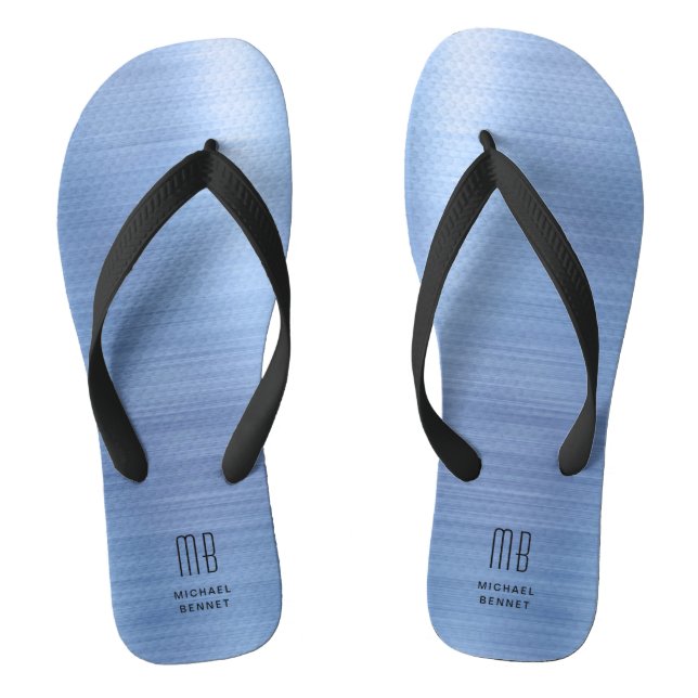 Elegant Blue Monogram Thongs (Footbed)