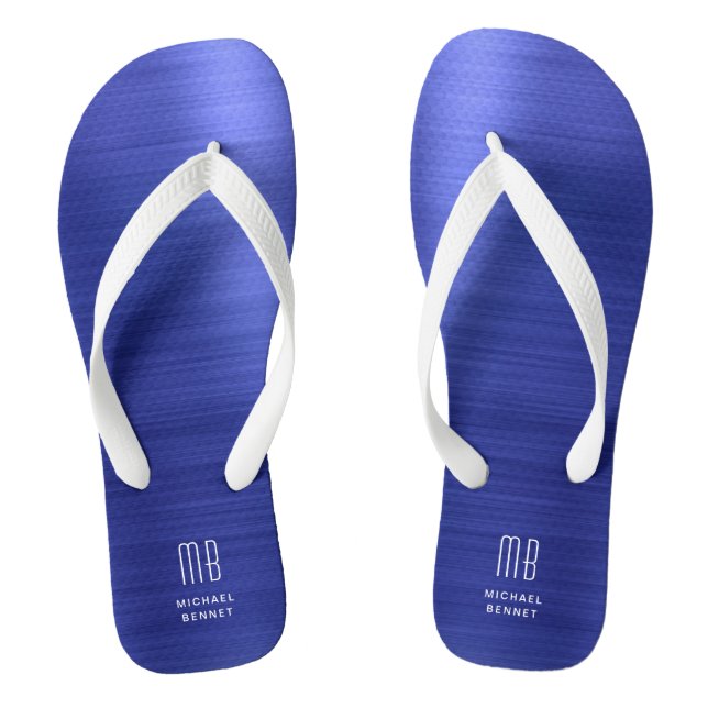 Elegant Blue Monogram Thongs (Footbed)