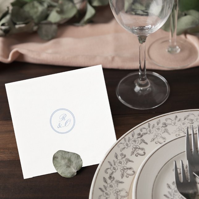 Elegant Blue Monogram Wedding Cocktail Napkin (Creator Uploaded)