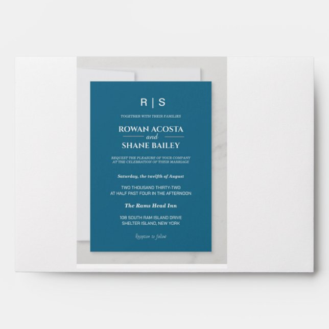 Elegant Blue Monogram Wedding Envelope (Front)