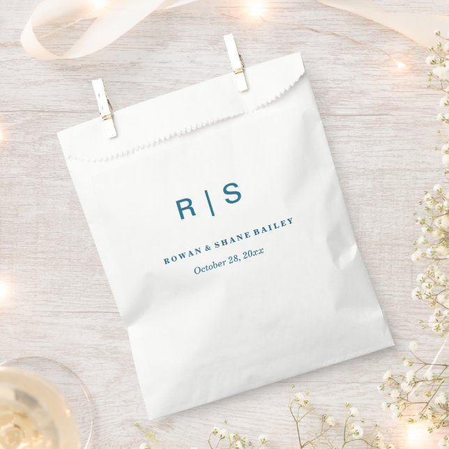 Elegant Blue Monogram Wedding Favour Bag (Clipped)