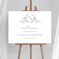 Elegant Blue Monogram Wedding Welcome Sign
