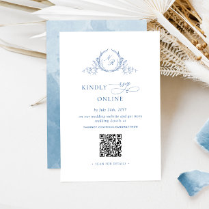 Elegant Blue Monogrammed RSVP Online QR Code Enclosure Card