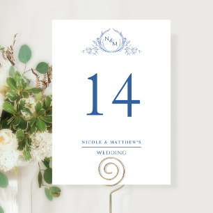 Elegant Blue Monogrammed Wedding Table Number