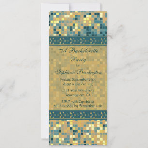 Elegant blue mosaic bachelorette party invitation