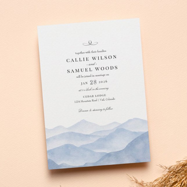 Elegant Blue Mountain Watercolor Wedding Invitatio Invitation (Creator Uploaded)