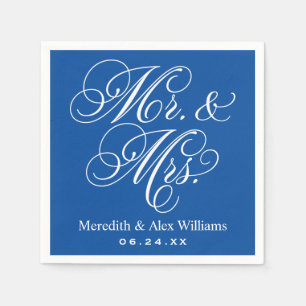 Elegant Blue Mr and Mrs Script Wedding Napkin