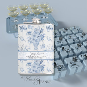 Elegant Blue n White Floral Classic Bridesmaid Hip Flask