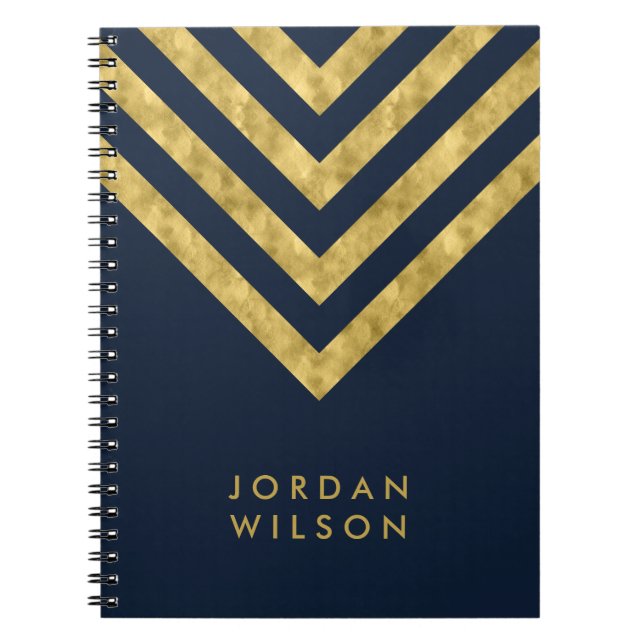 Elegant Blue Name Faux Gold Chevron Pattern Notebook (Front)