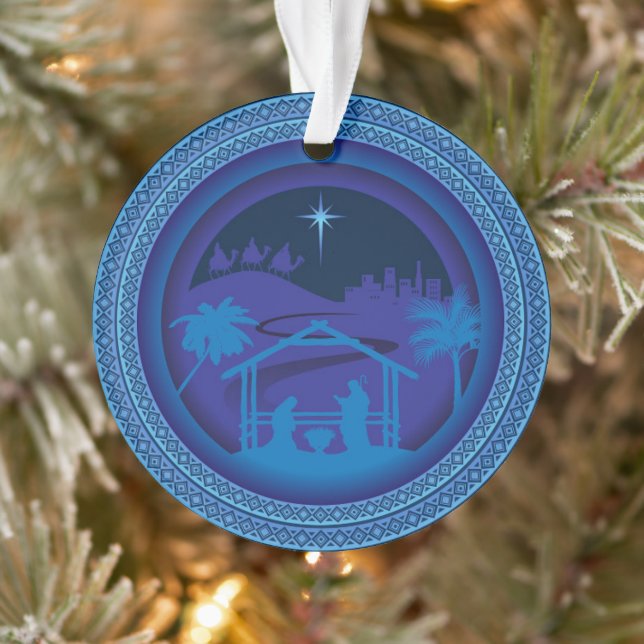 Elegant Blue Nativity Scene Ornament (Tree)